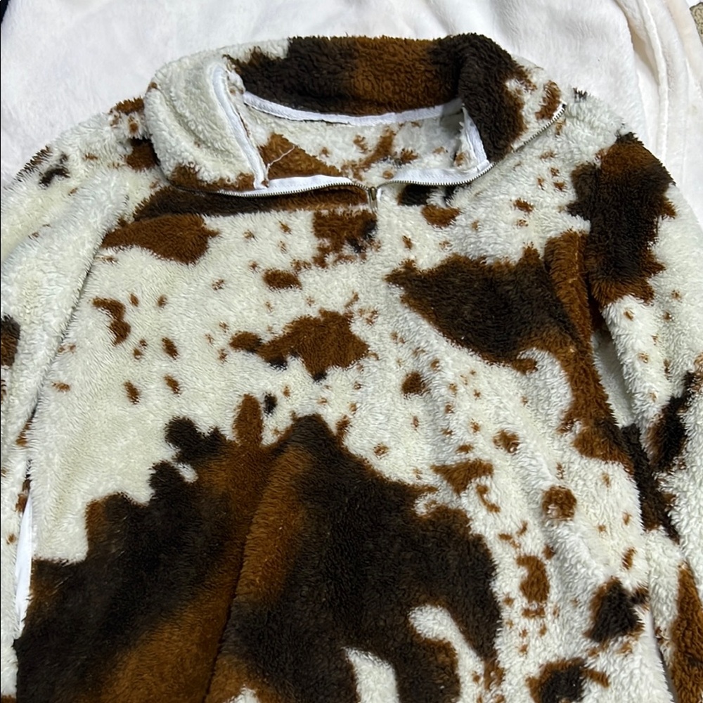 Fuzzy Cow Print Quarter Zip